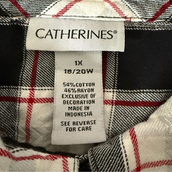 Catherines Shirt Womens Sz 1x Plaid Flannel Button Up 3/4 Sleeve Casual Country - Picture 8 of 11